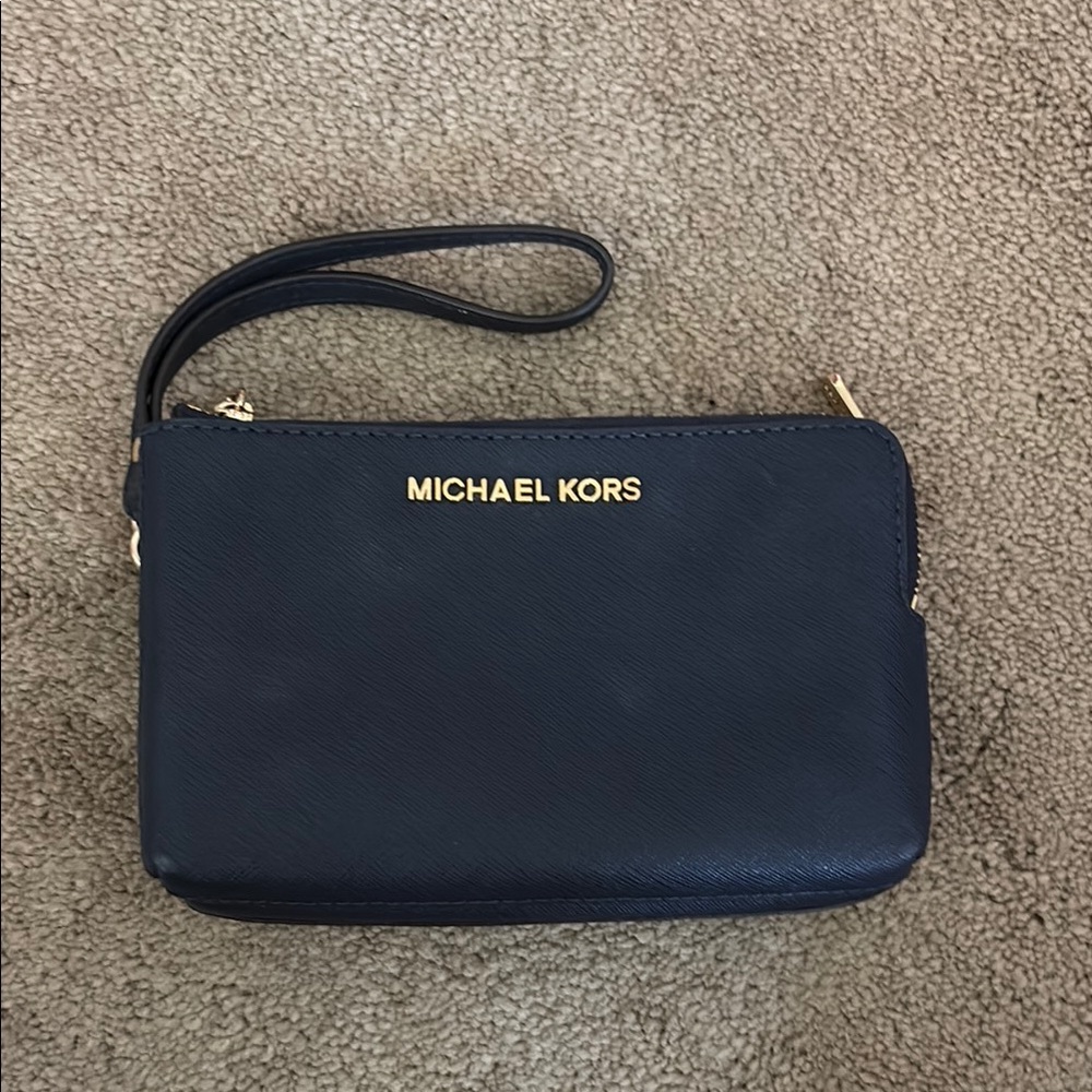 Michael Kors Blue Saffiano Leather Wristlet